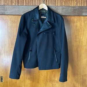 New TODD SNYDER Black Leather Trim Biker Moto Motorcycle Jacket